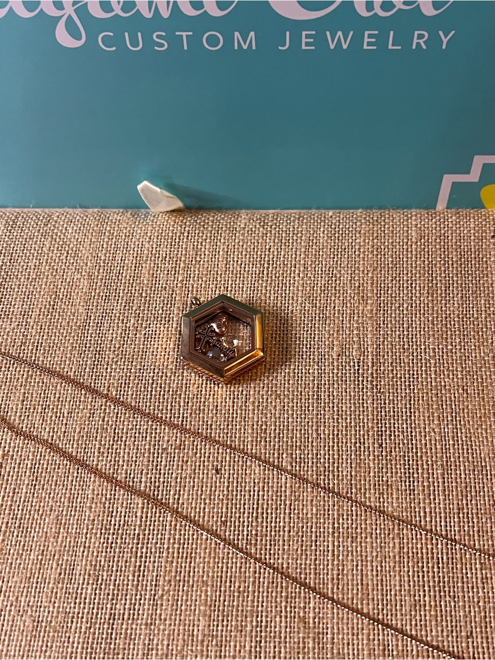 Custom Hexagon Locket Necklace in rose Gold